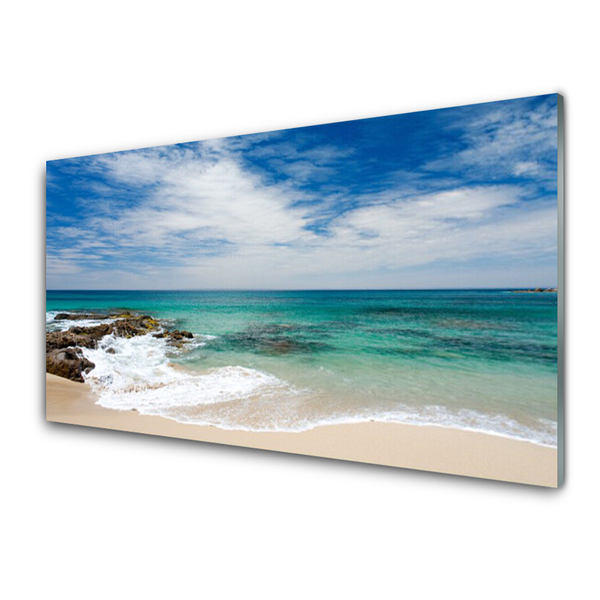 Glass Wall Art Beach sea landscape white blue