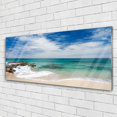 Glass Wall Art Beach sea landscape white blue