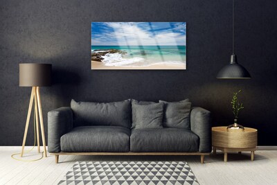 Glass Wall Art Beach sea landscape white blue