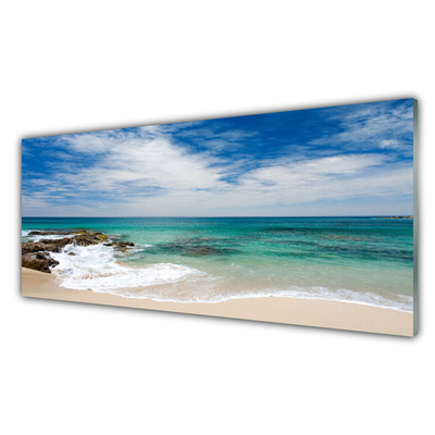 Glass Wall Art Beach sea landscape white blue