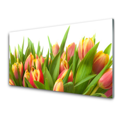 Glass Wall Art Tulips floral orange yellow