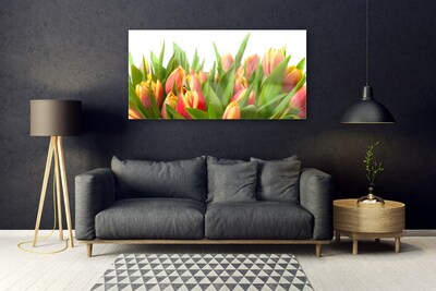 Glass Wall Art Tulips floral orange yellow