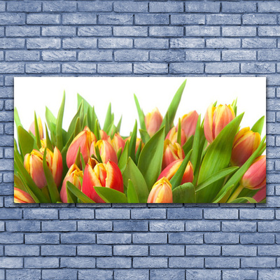 Glass Wall Art Tulips floral orange yellow