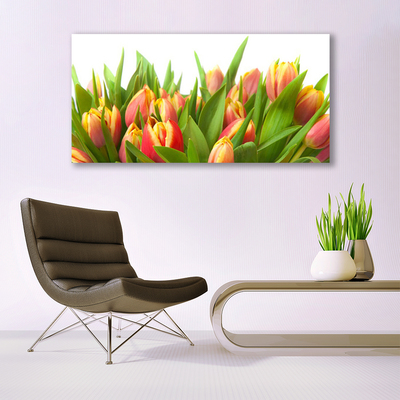 Glass Wall Art Tulips floral orange yellow