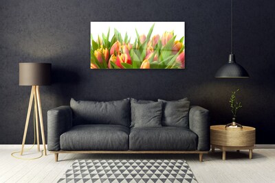 Glass Wall Art Tulips floral orange yellow