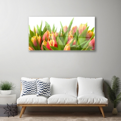 Glass Wall Art Tulips floral orange yellow