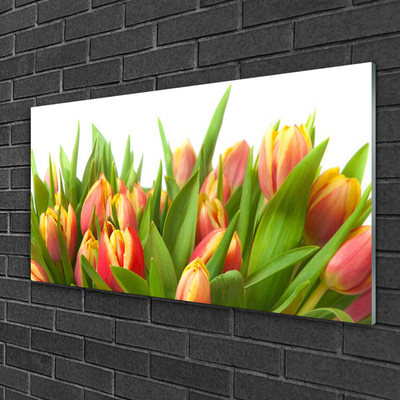 Glass Wall Art Tulips floral orange yellow