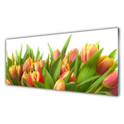 Glass Wall Art Tulips floral orange yellow