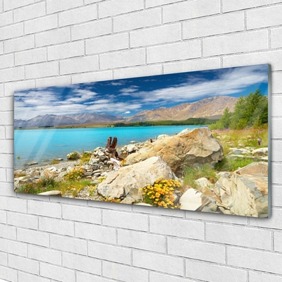 Glass Wall Art Sea landscape blue