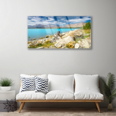 Glass Wall Art Sea landscape blue