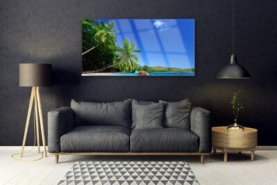 Glass Wall Art Palm trees landscape brown green