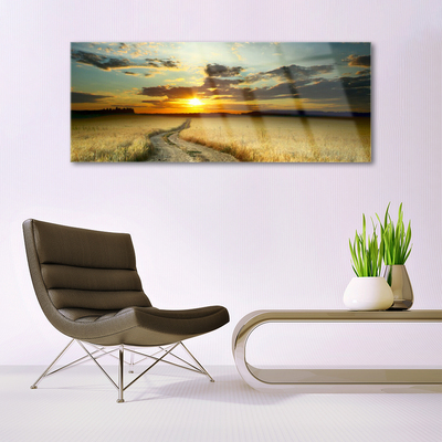 Glass Wall Art Way meadow landscape grey yellow