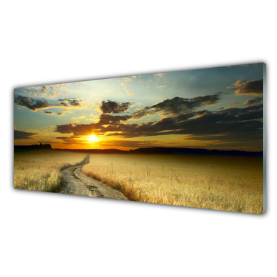 Glass Wall Art Way meadow landscape grey yellow