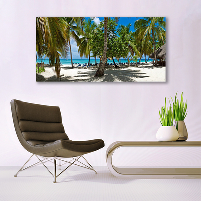 Glass Wall Art Beach palm trees landscape brown green