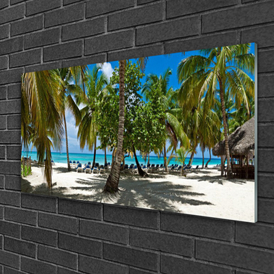Glass Wall Art Beach palm trees landscape brown green