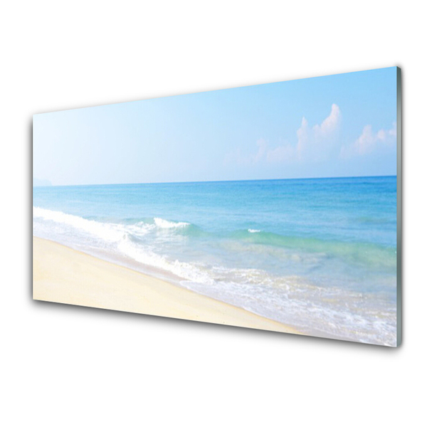 Glass Wall Art Beach sea landscape white blue