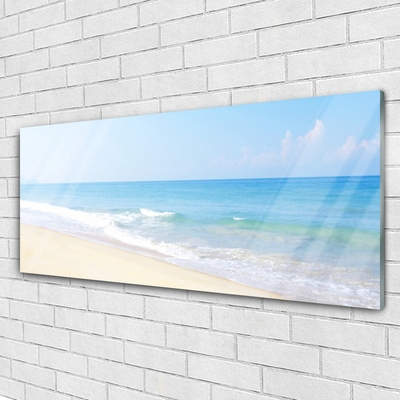 Glass Wall Art Beach sea landscape white blue