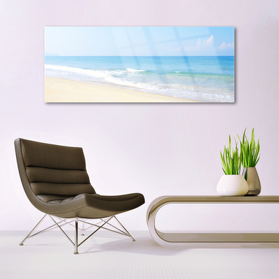 Glass Wall Art Beach sea landscape white blue