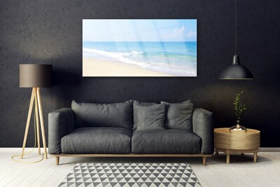 Glass Wall Art Beach sea landscape white blue