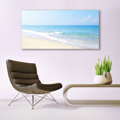 Glass Wall Art Beach sea landscape white blue