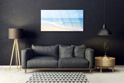 Glass Wall Art Beach sea landscape white blue