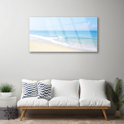 Glass Wall Art Beach sea landscape white blue