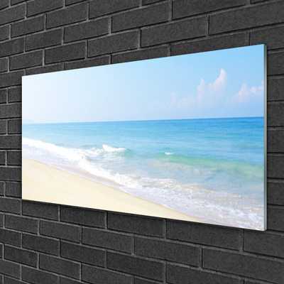 Glass Wall Art Beach sea landscape white blue