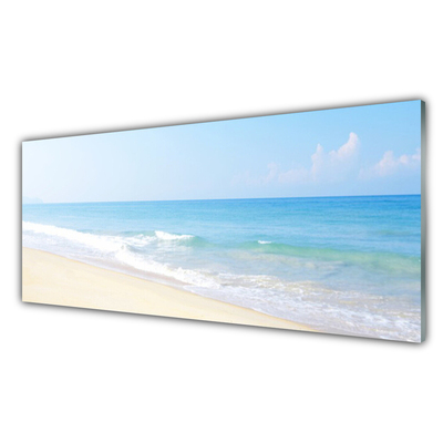 Glass Wall Art Beach sea landscape white blue