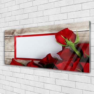 Glass Wall Art Roses floral red