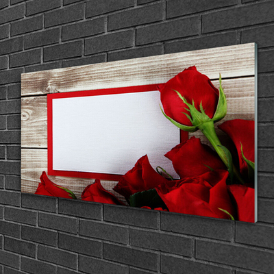 Glass Wall Art Roses floral red