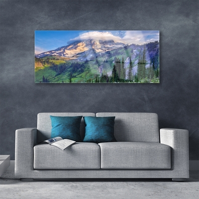 Glass Wall Art Mountain forest landscape grey green