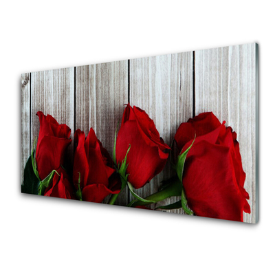 Glass Wall Art Roses floral red