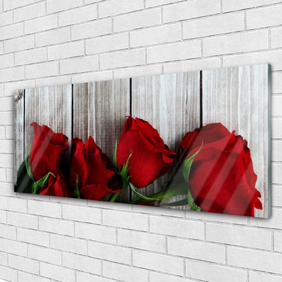 Glass Wall Art Roses floral red