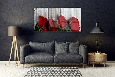 Glass Wall Art Roses floral red