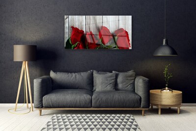 Glass Wall Art Roses floral red