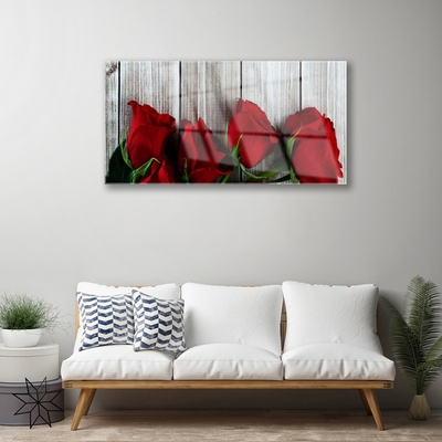 Glass Wall Art Roses floral red