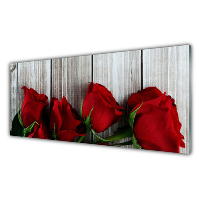 Glass Wall Art Roses floral red