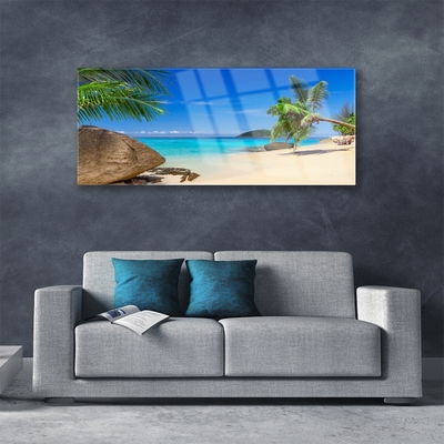 Glass Wall Art Beach sea stones landscape brown grey blue