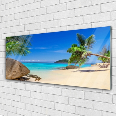 Glass Wall Art Beach sea stones landscape brown grey blue