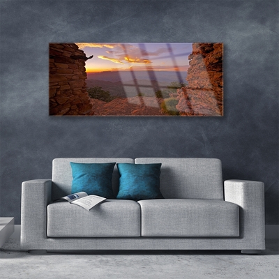 Glass Wall Art Rock landscape brown