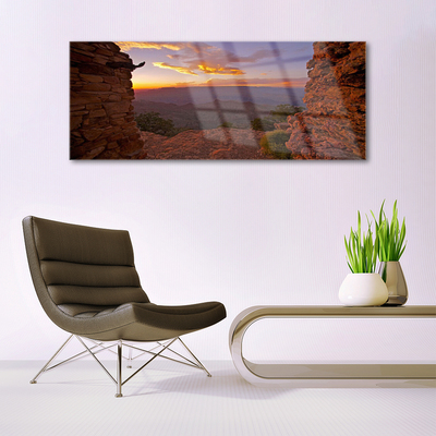 Glass Wall Art Rock landscape brown