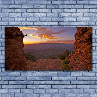 Glass Wall Art Rock landscape brown