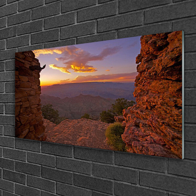 Glass Wall Art Rock landscape brown