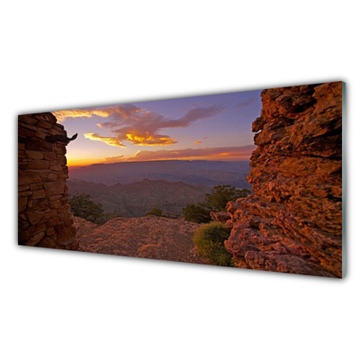 Glass Wall Art Rock landscape brown