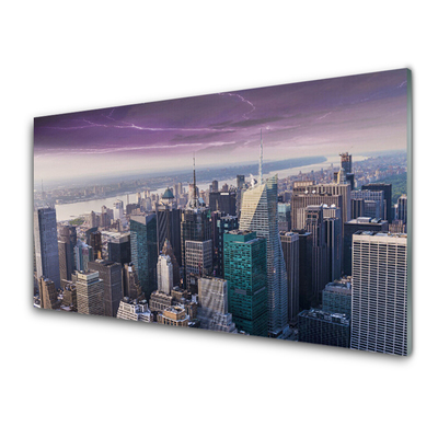 Glass Wall Art City houses grey pink