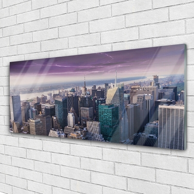 Glass Wall Art City houses grey pink