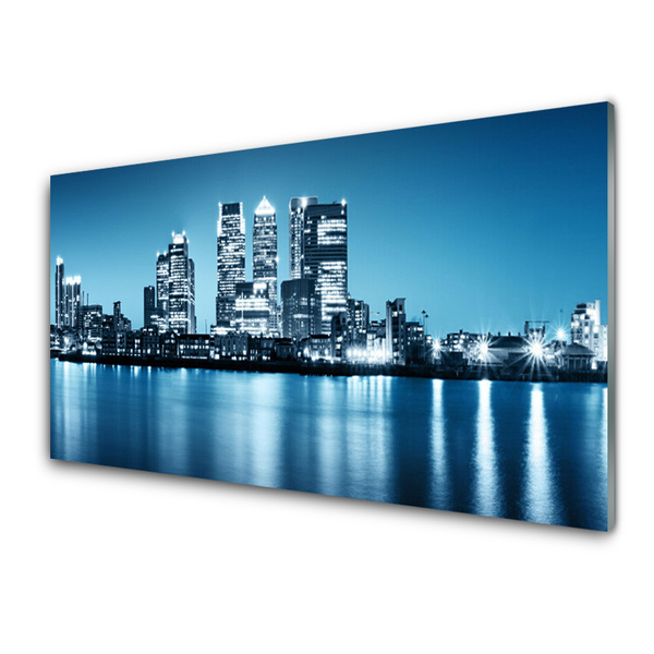 Glass Wall Art City houses blue