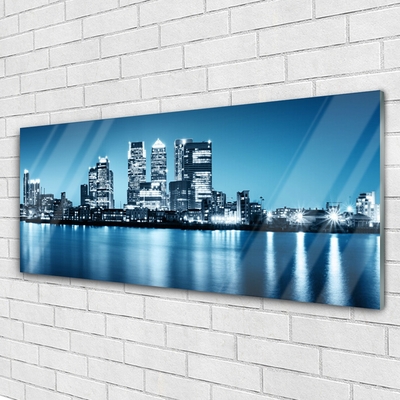 Glass Wall Art City houses blue