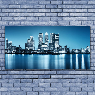 Glass Wall Art City houses blue