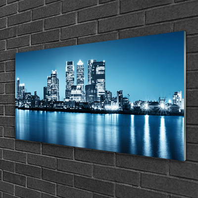 Glass Wall Art City houses blue